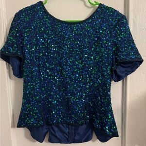 Vintage 80s/90s‎ Blue & Green Sequin Party Top